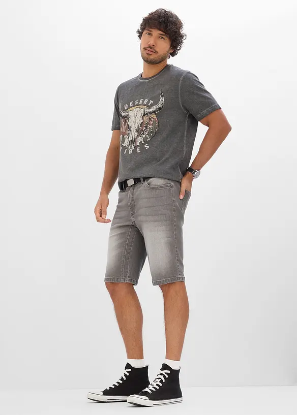 Bermudashorts i denim med stretch og forsterket skritt, Regular fit, bonprix