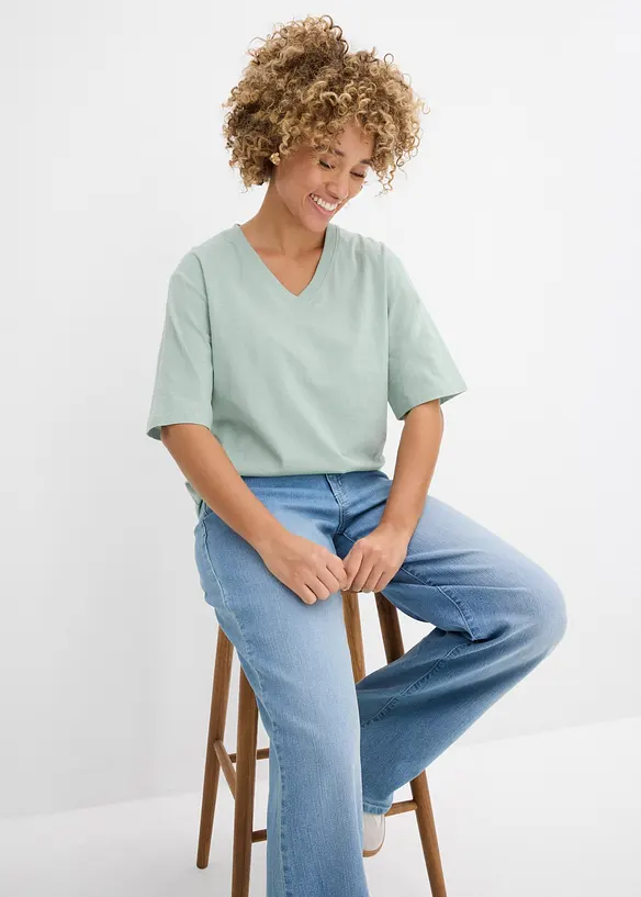 Boxy topp i flammegarn i 100% &oslash;kologisk bomull (2-pack), bonprix