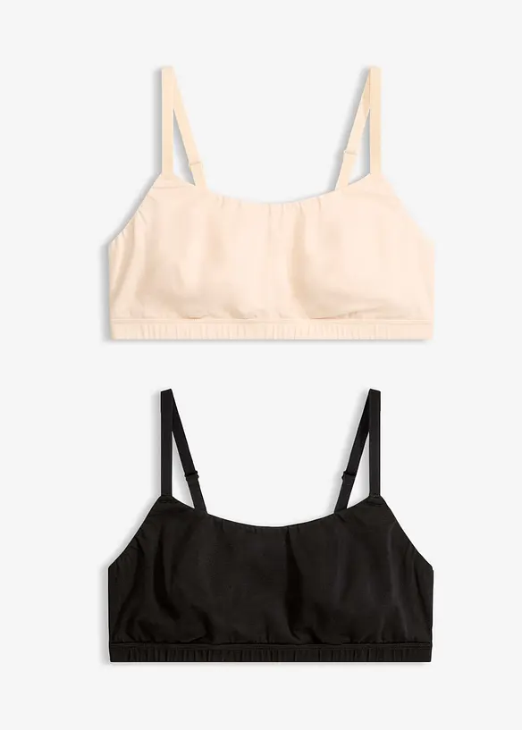 Bralette uten spiler med bomull (2-pack), bonprix