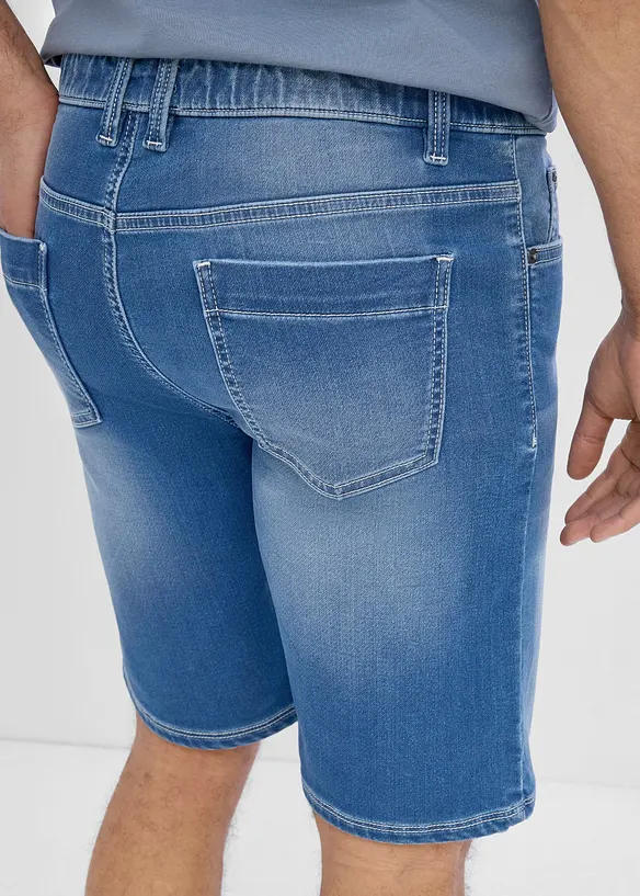 Bermudashorts i sweat denim med strikklinning, Regular fit, bonprix