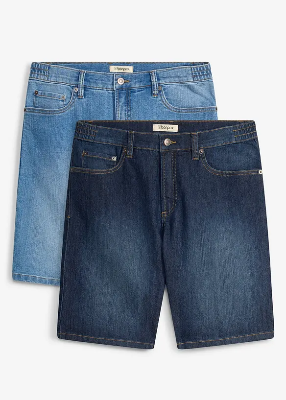 Bermudashorts i lett denim med stretch i linningen, Regular fit (2-pack), bonprix