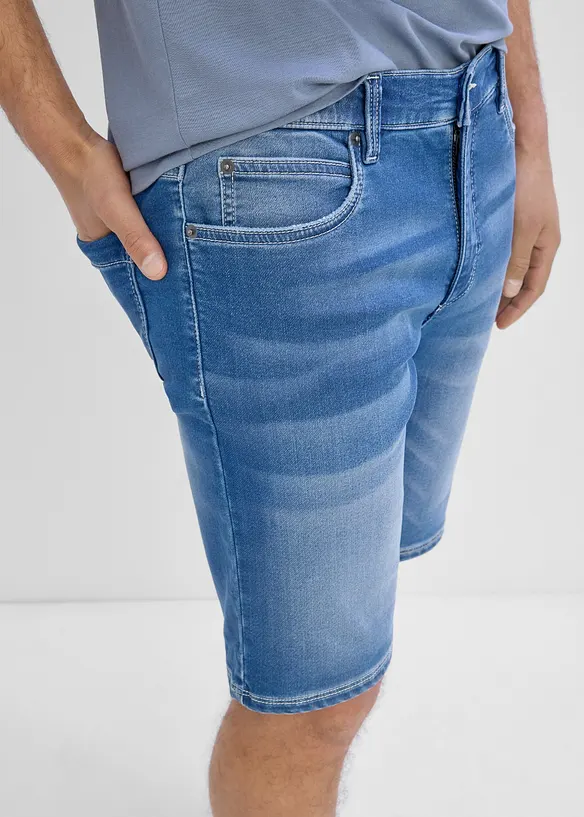 Bermudashorts i sweat denim med strikklinning, Regular fit, bonprix
