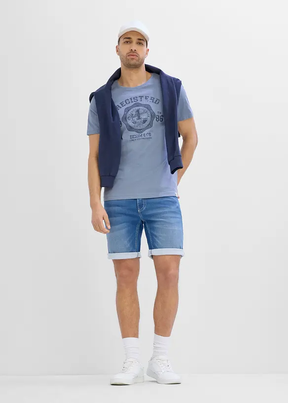 Bermudashorts i sweat denim med strikklinning, Regular fit, bonprix