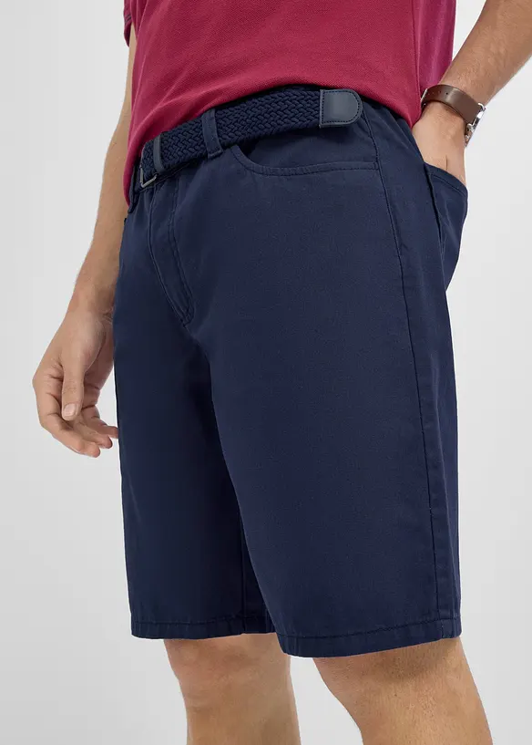 Bermudashorts med stretch, stretch i linningen og belte, Regular fit, bonprix