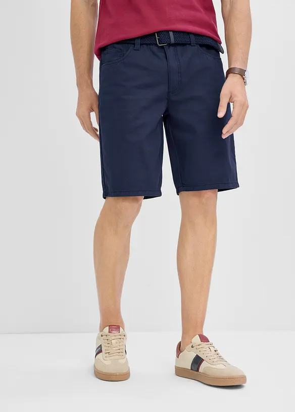 Bermudashorts med stretch, stretch i linningen og belte, Regular fit, bonprix