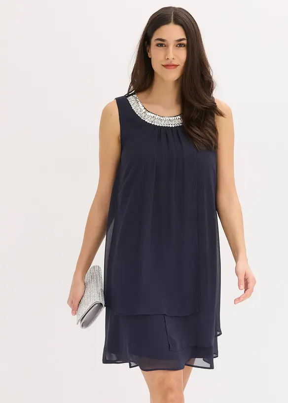 Chiffonkjole med strasspynt, bonprix