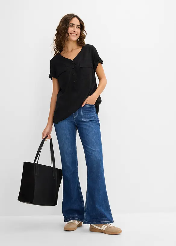 Bluse i viskose, kort arm, bonprix