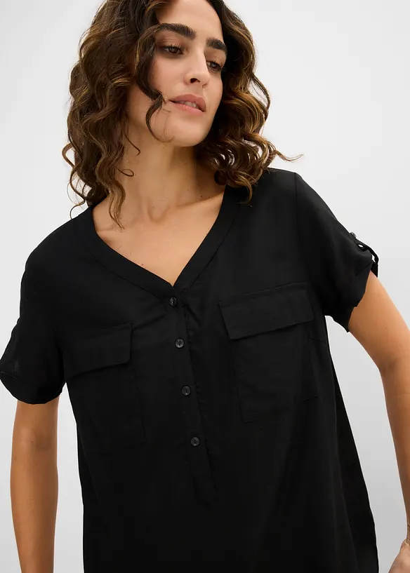 Bluse i viskose, kort arm, bonprix