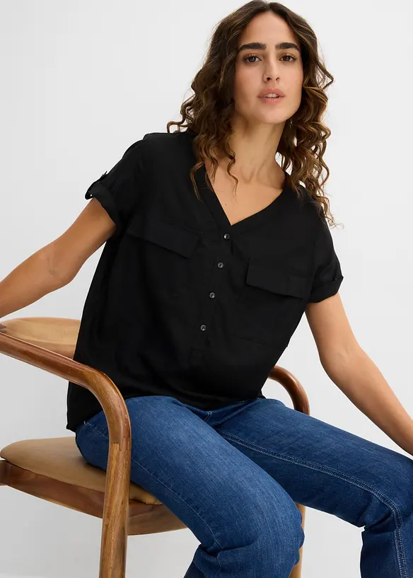 Bluse i viskose, kort arm, bonprix
