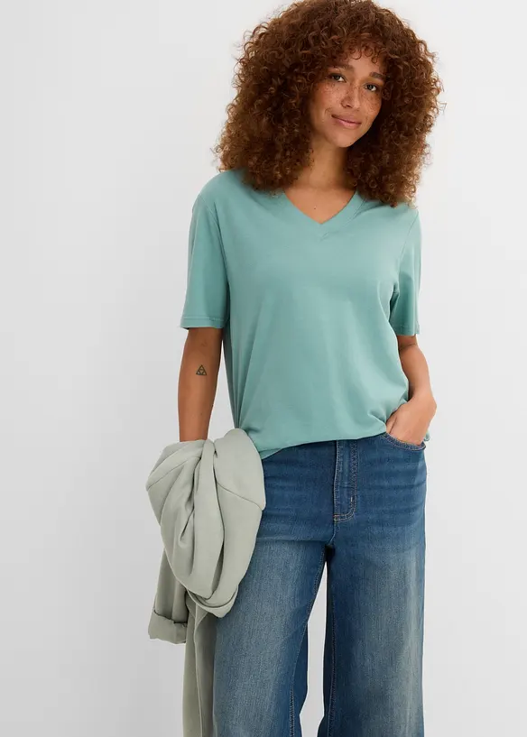 Vid, lang topp med V-hals, kortermet (5-pack), bonprix