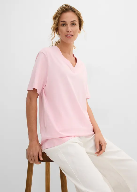 Vid, lang topp med V-hals, kortermet (5-pack), bonprix