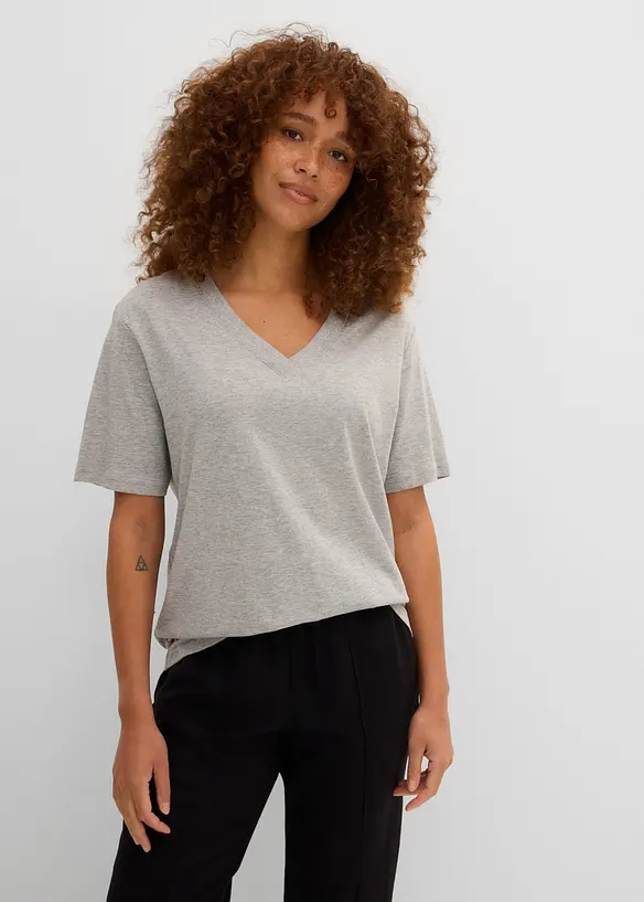 Vid, lang topp med V-hals, kortermet (5-pack), bonprix