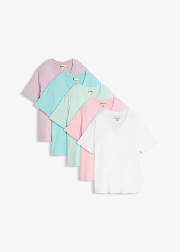 Vid, lang topp med V-hals, kortermet (5-pack), bonprix