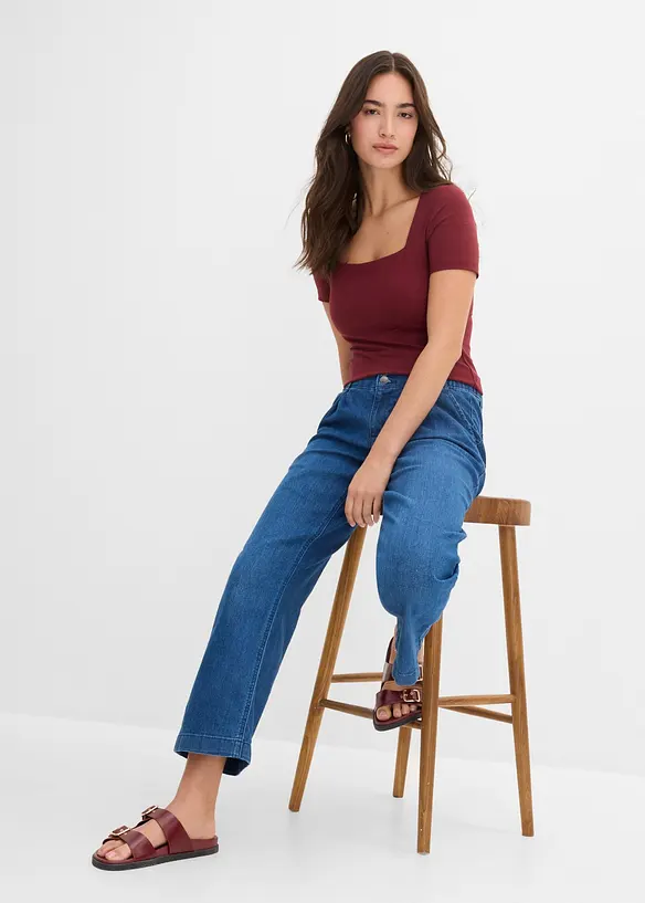 Cropped, Wide Leg-jeans High Waist, komfortlinning, bonprix