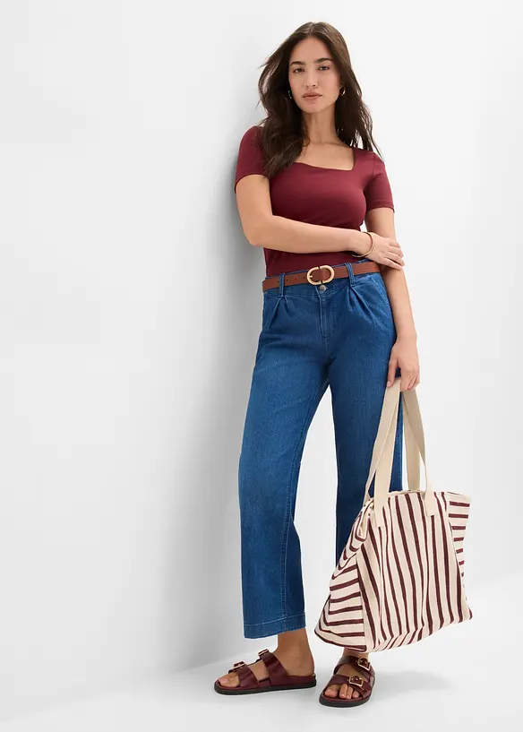 Cropped, Wide Leg-jeans High Waist, komfortlinning, bonprix