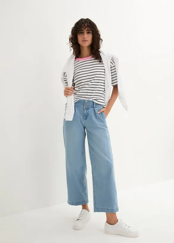 Cropped, Wide Leg-jeans High Waist, komfortlinning, bonprix