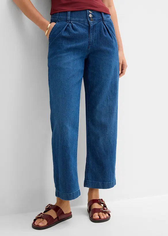 Cropped, Wide Leg-jeans High Waist, komfortlinning, bonprix
