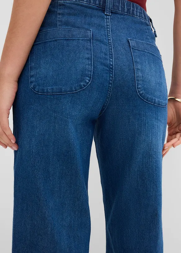 Cropped, Wide Leg-jeans High Waist, komfortlinning, bonprix