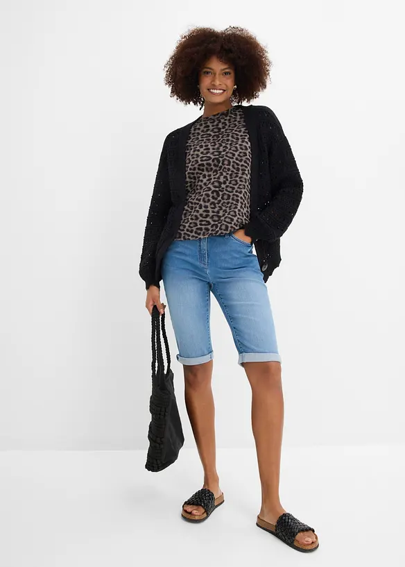 Jeans bermudashorts Mid Waist, komfortlinning, bonprix