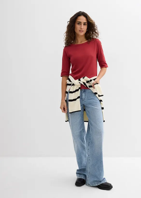 Ribbestrikket topp med &oslash;kologisk bomull (2-pack), bonprix