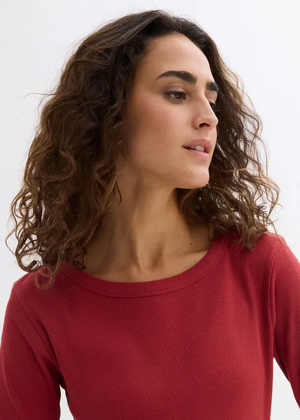 Ribbestrikket topp med &oslash;kologisk bomull (2-pack), bonprix