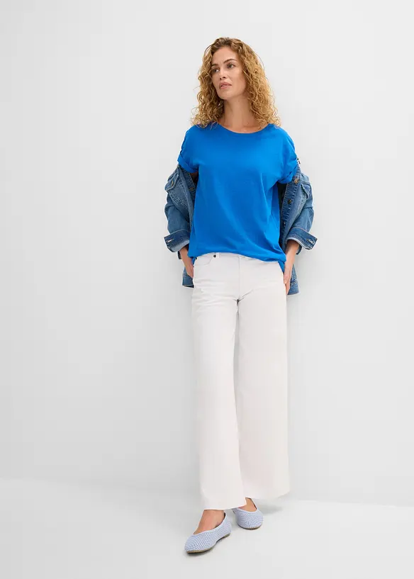 Boxy, lang topp med korte ermer, bonprix