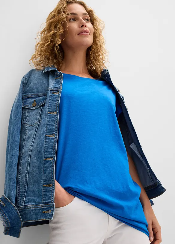 Boxy, lang topp med korte ermer, bonprix