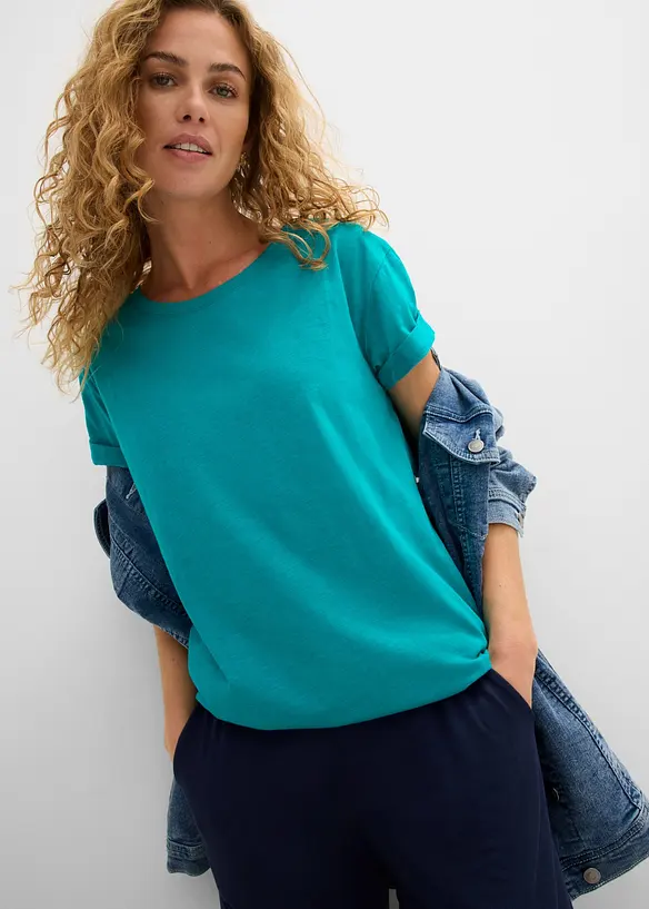 Boxy, lang topp med korte ermer, bonprix