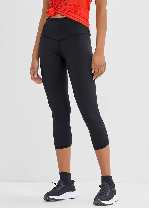 Ultralett trenings-caprileggings med rynking, hurtigt&oslash;rkende, bonprix