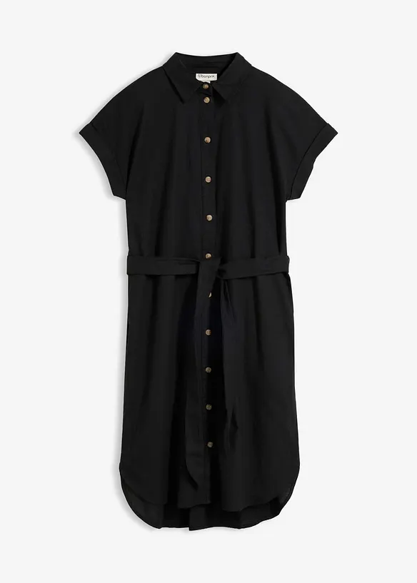 Skjortekjole med lin og knytebelte, bonprix