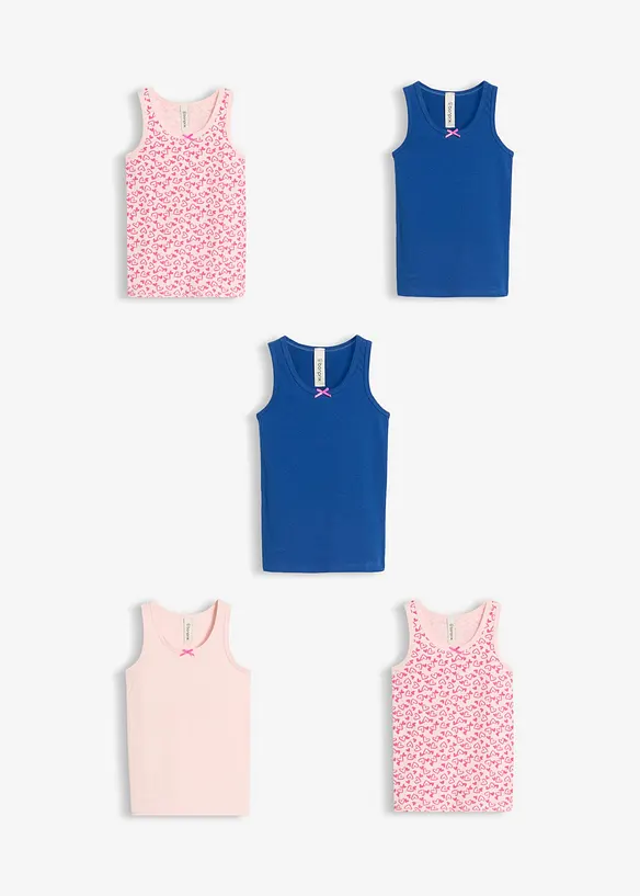 Singlet med myk bomull og satengsl&oslash;yfe (5-pack), bonprix