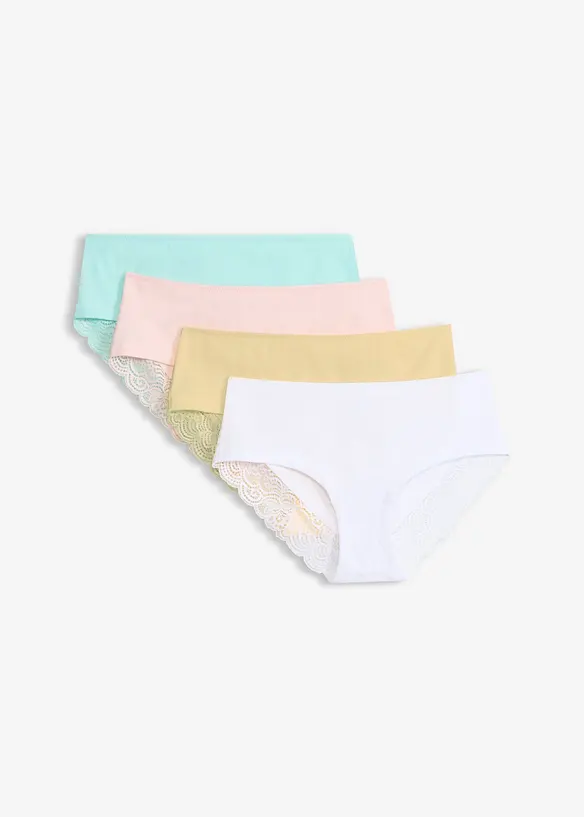 H&oslash;y truse i myk bomull med blonder (4-pack), bonprix