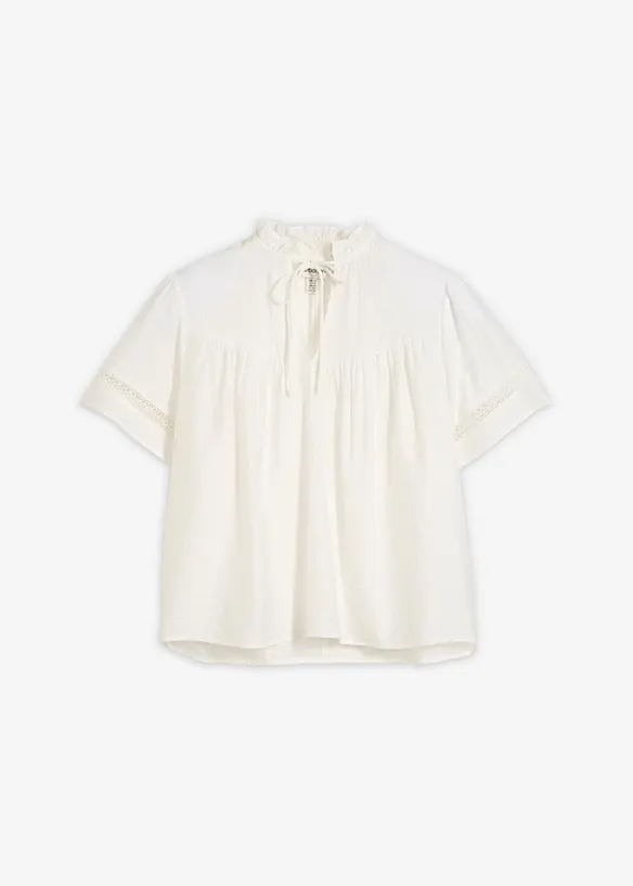 Kortermet bluse med innfelte blonder, bonprix