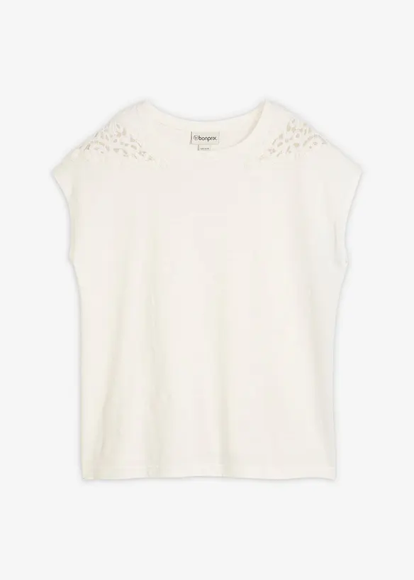 Topp i 100% bomull med innfelte blonder, bonprix