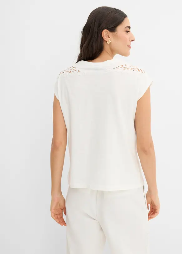 Topp i 100% bomull med innfelte blonder, bonprix
