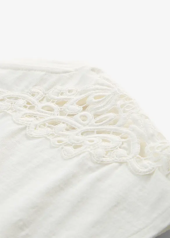 Topp i 100% bomull med innfelte blonder, bonprix
