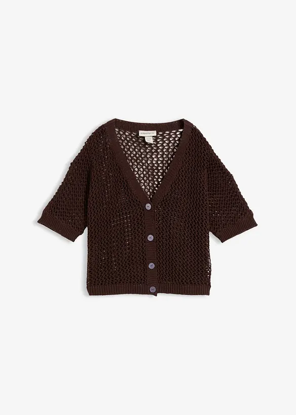 Cardigan med linandel og hullm&oslash;nster, bonprix