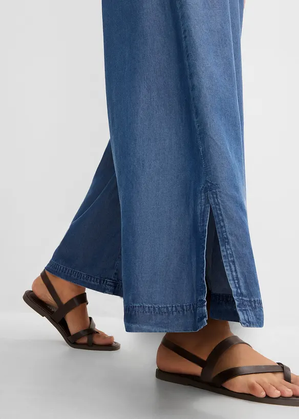 7/8-lang jeans i lett materiale med vide ben og splitt i siden, bonprix