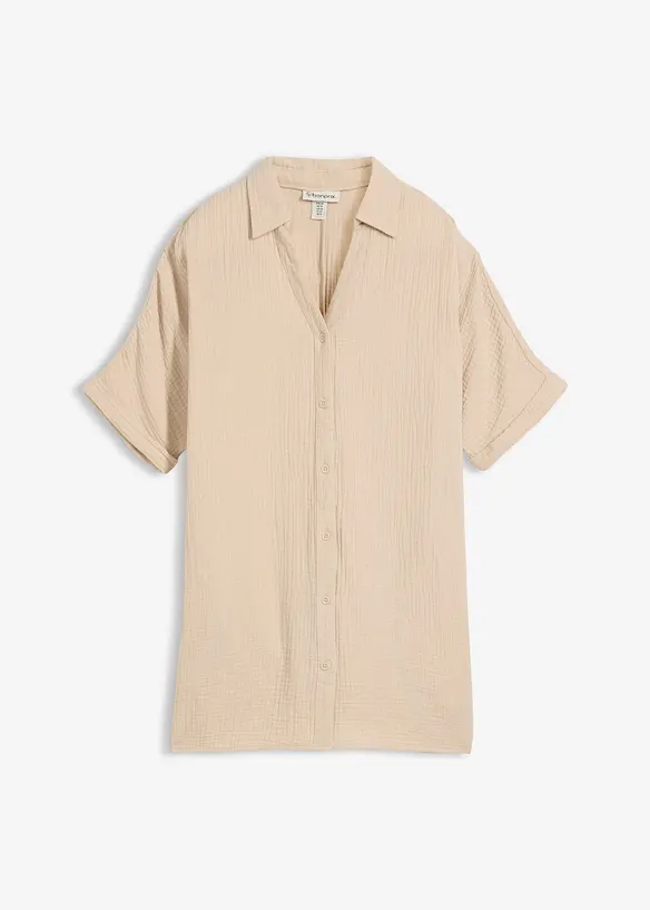 Oversized, lang skjorte i myk bomullsmusselin, bonprix