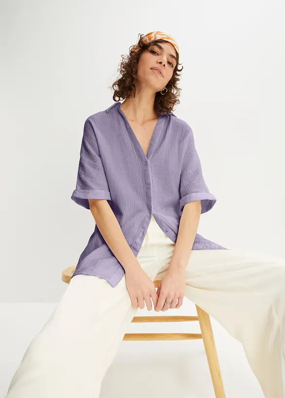 Oversized, lang skjorte i myk bomullsmusselin, bonprix