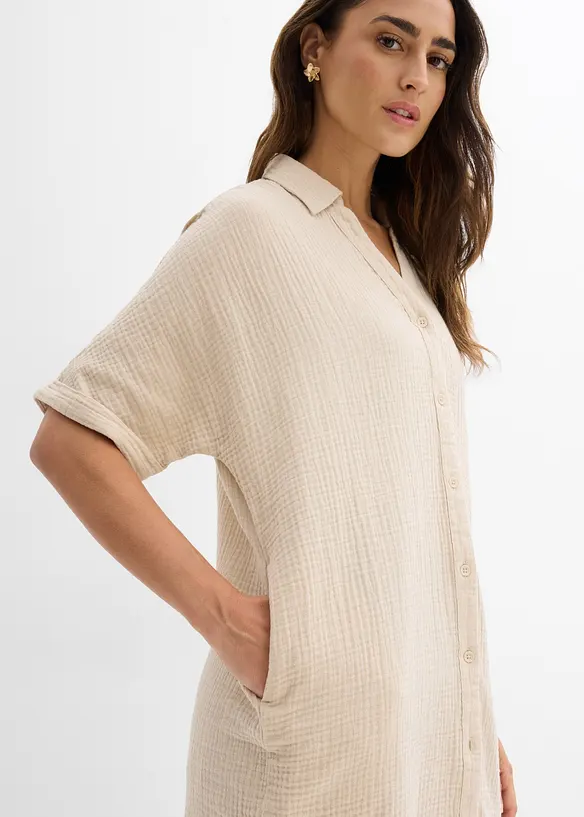 Oversized, lang skjorte i myk bomullsmusselin, bonprix