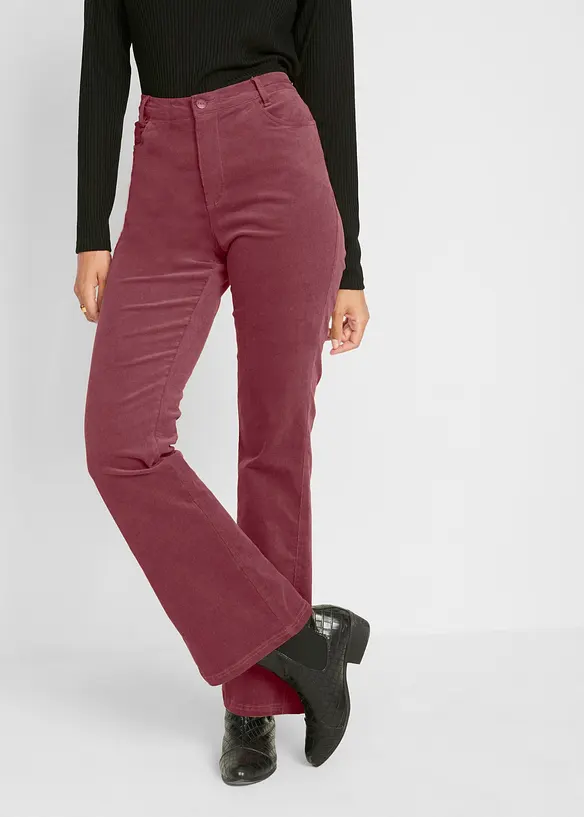 High Waist-slengbukse i kordfl&oslash;yel med stretch og komfortlinning, bonprix
