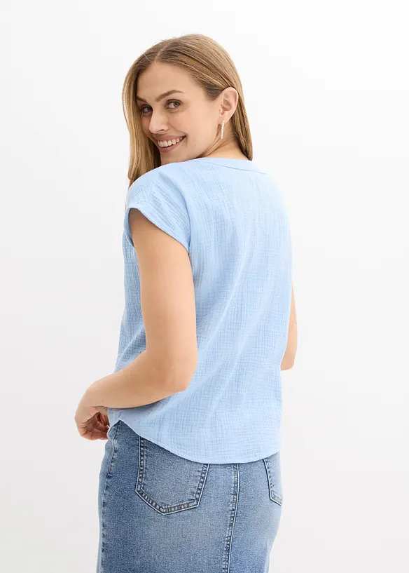 Kortermet bluse i 100% bomullsmusselin, bonprix