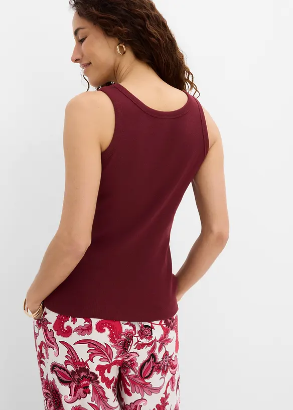 Ribbet singlet med &oslash;kologisk bomull (2-pack), bonprix