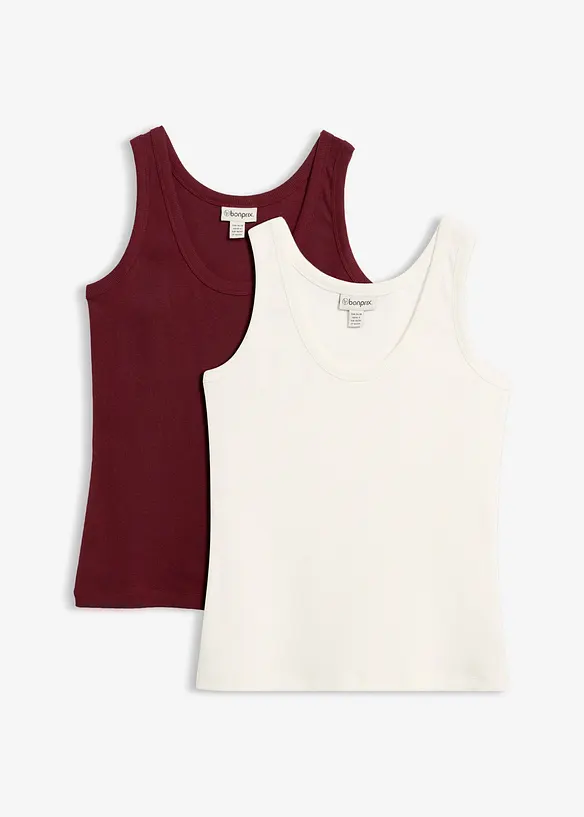 Ribbet singlet med &oslash;kologisk bomull (2-pack), bonprix