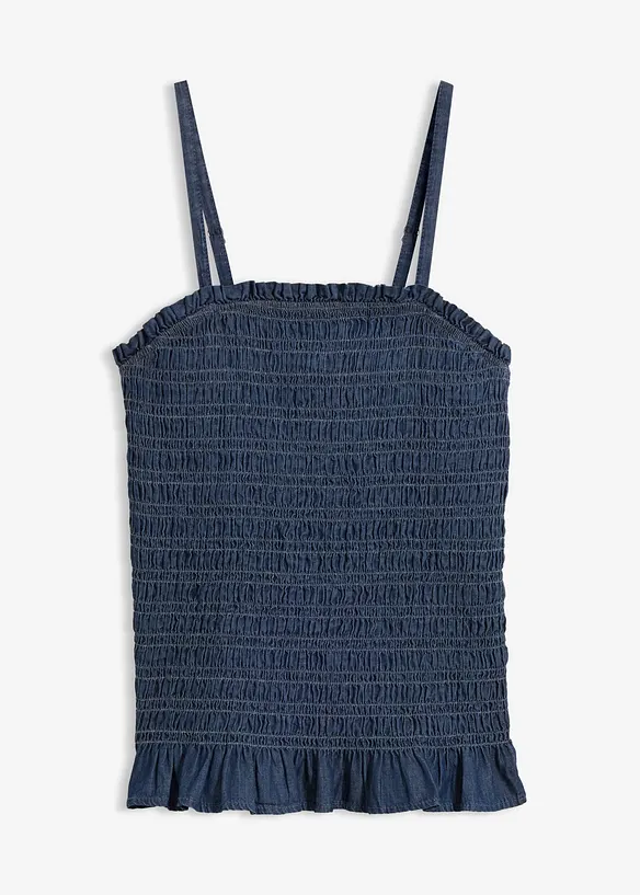 Denim-topp med spagettistropper av &oslash;kologisk bomull, bonprix