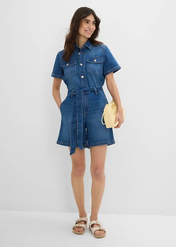 Kortermet jumpsuit i denim, bonprix