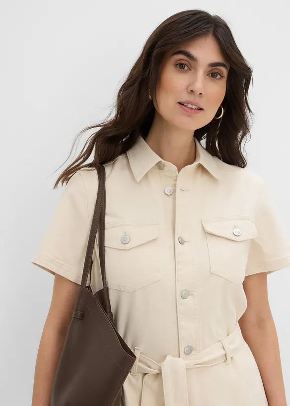 Kortermet jumpsuit i denim, bonprix