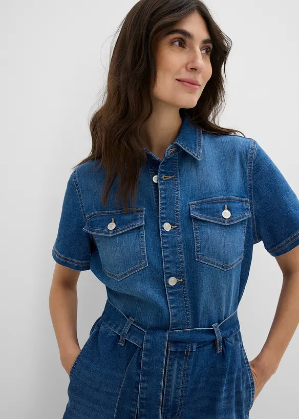 Kortermet jumpsuit i denim, bonprix