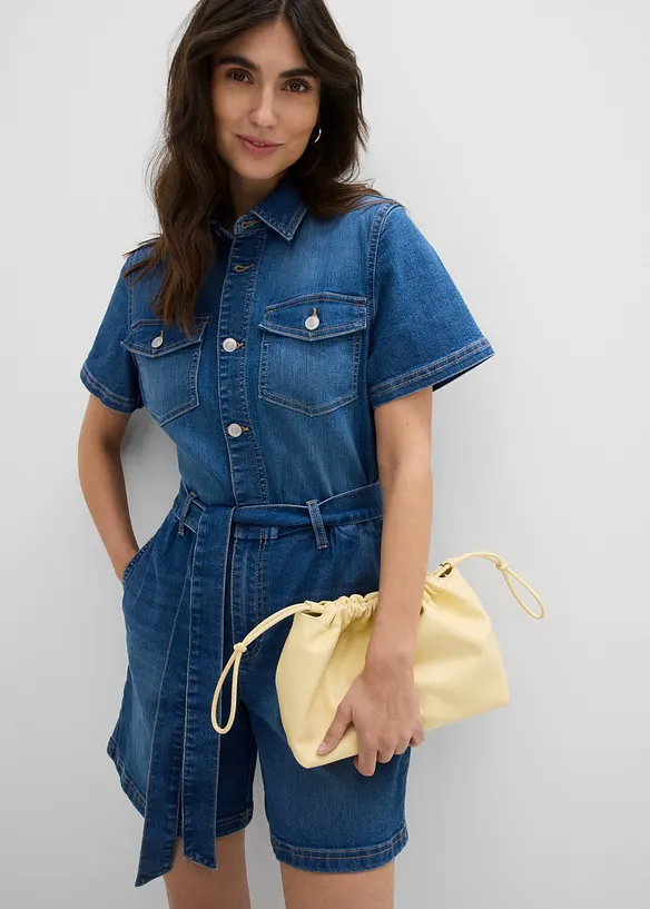 Kortermet jumpsuit i denim, bonprix